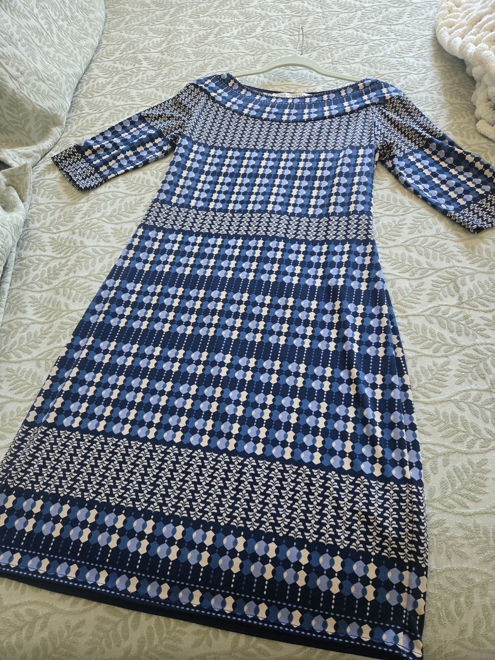 Max Studio Blue Patterned Long-Sleeve Midi Dress